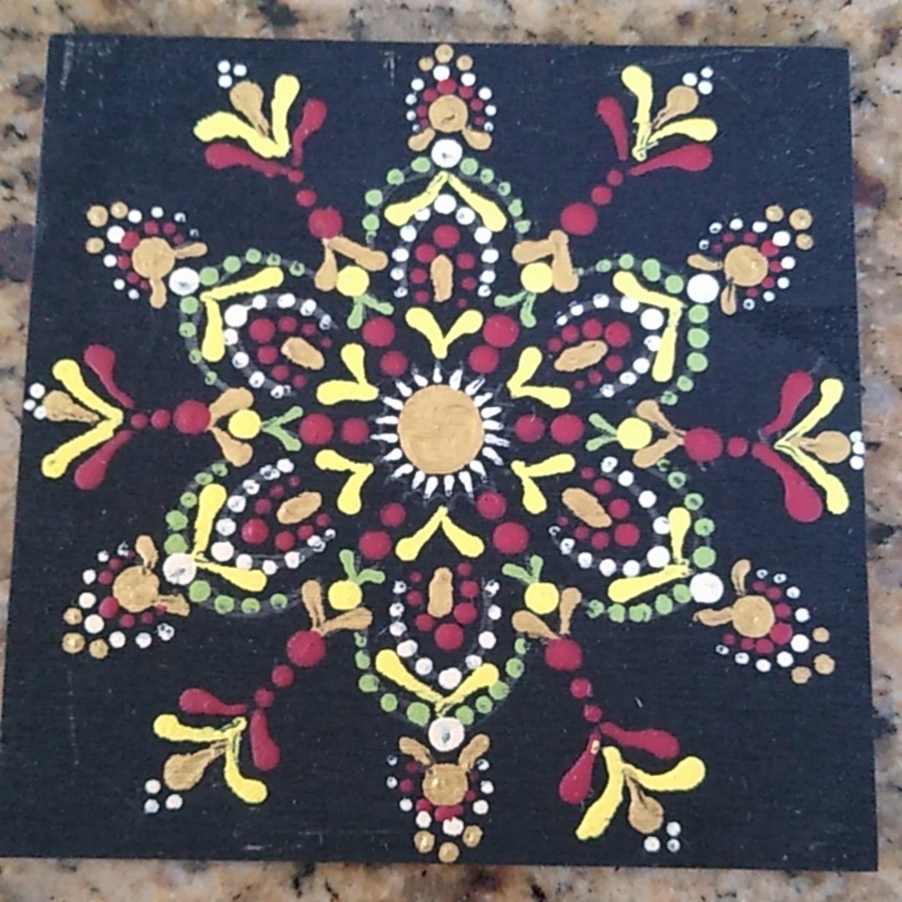 Hand Painted Mandala 4"x4" wood square